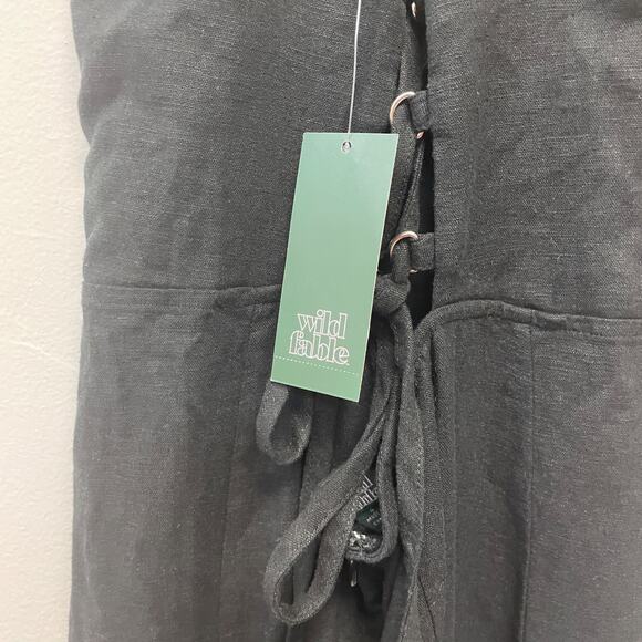 Wild Fable Women's Linen Lace Tie Back Summer Midi Slip Dress Black Size 00 - Picture 4 of 6